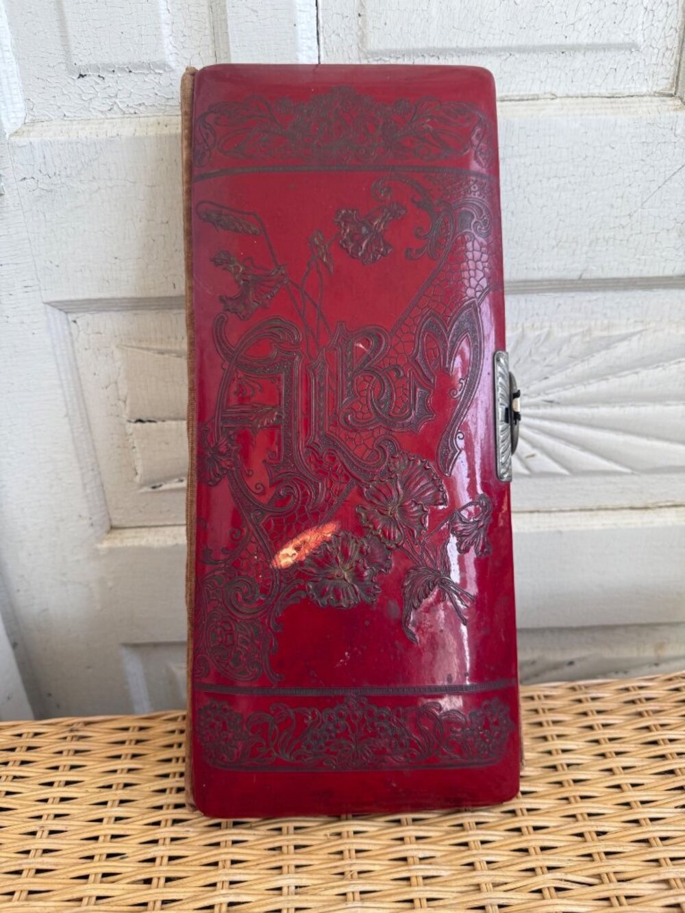 Antique 1880s Red Celluloid Velvet Photo cabinet Album - Picture 2 of 12